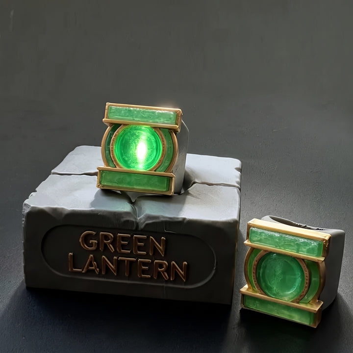 TV-style ring shown illuminated and unlit beside its matching display stand