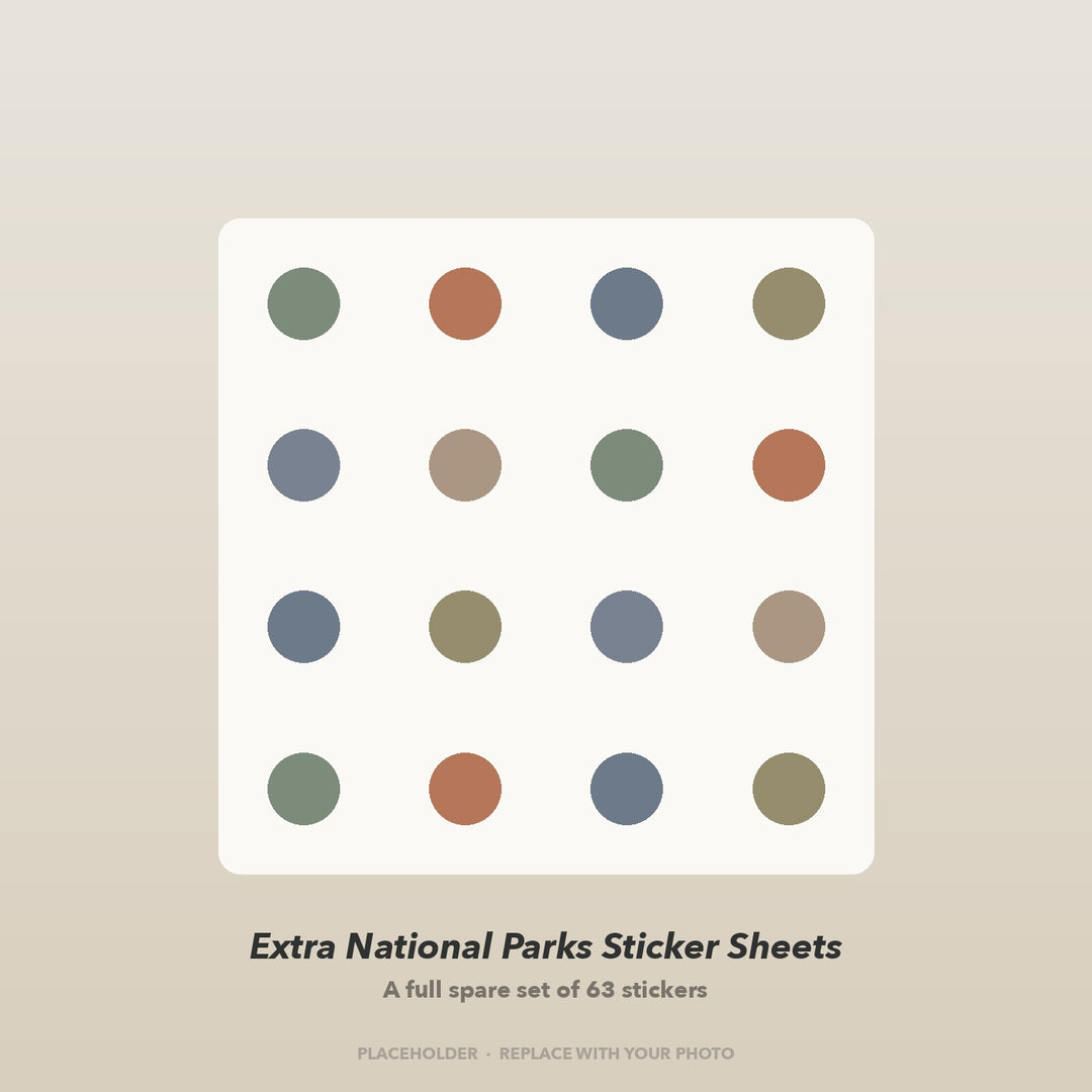 Spare sheet of 63 national park stickers