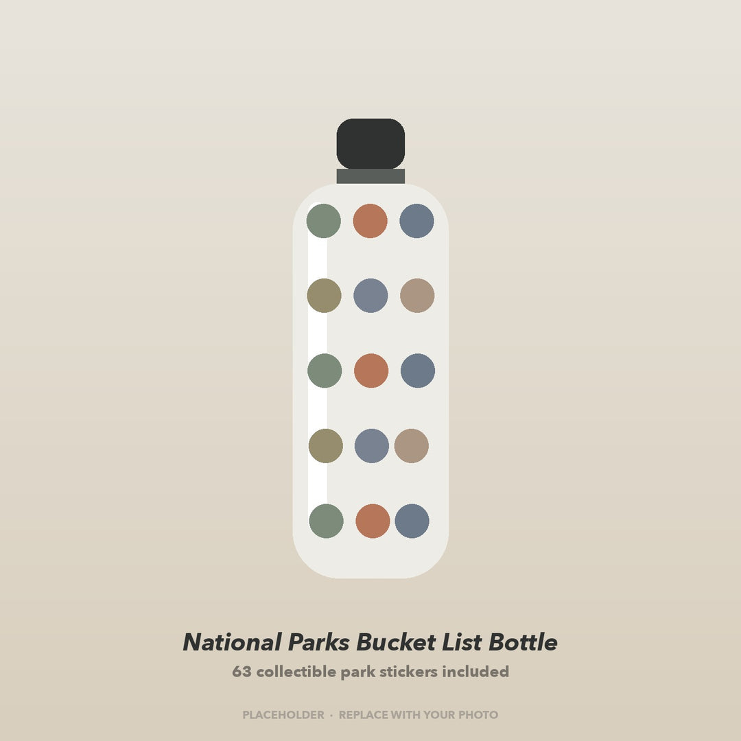 National Parks Bucket List Bottle with collectible park stickers